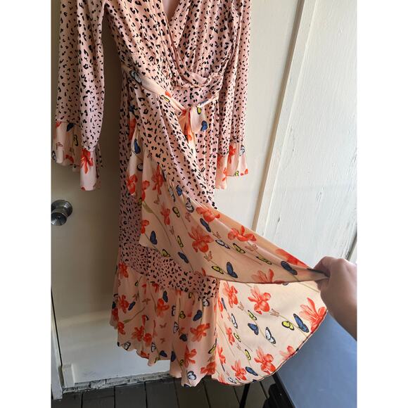 Dark Pink Butterfly Ruffle Pink Black Cheetah Floral Pink Midi Dress 12 NWT $103 - Picture 9 of 16